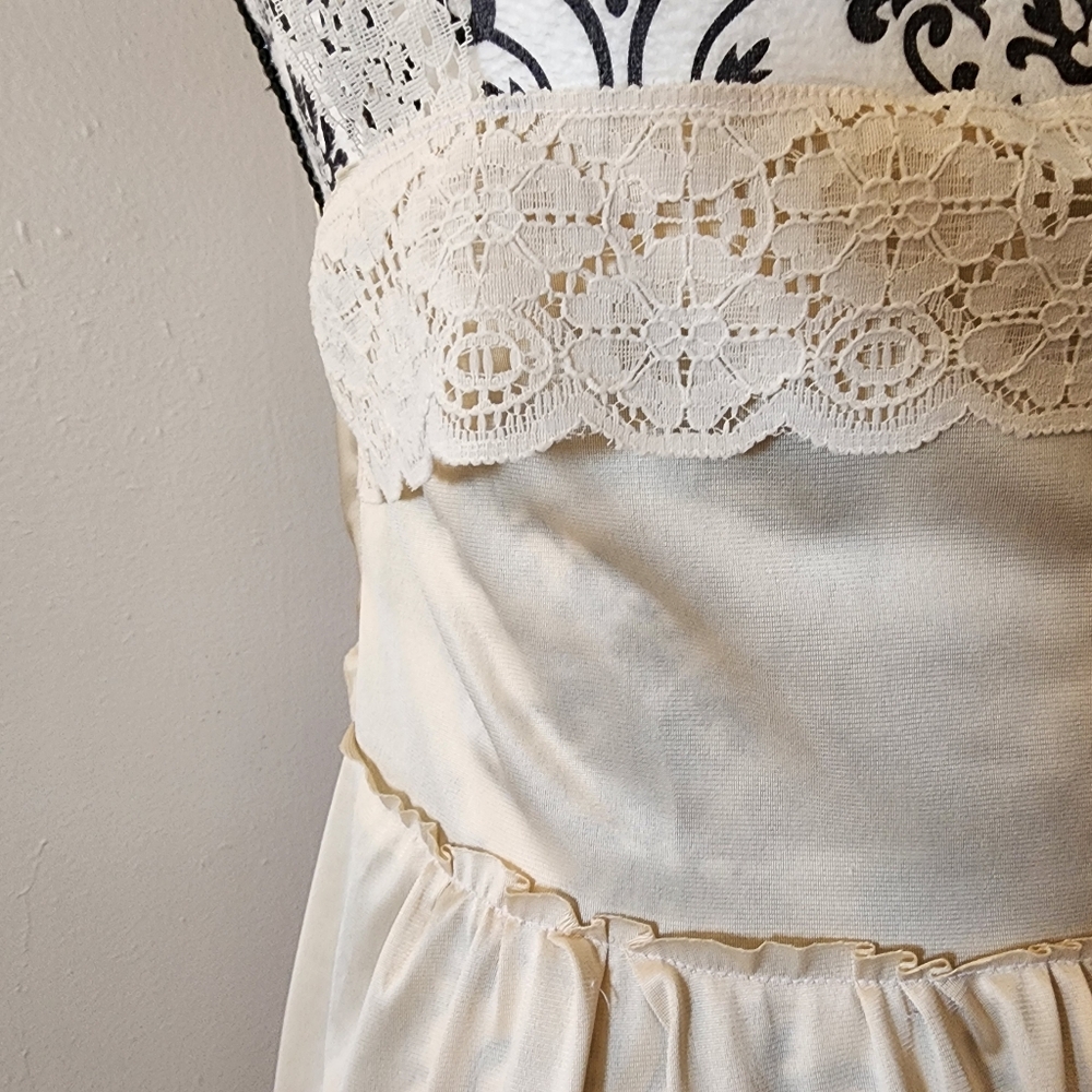 Vintage Handmade Boho Lace Cami Top Cream Satin Sweep Hem Women’s Small - Picture 6 of 16